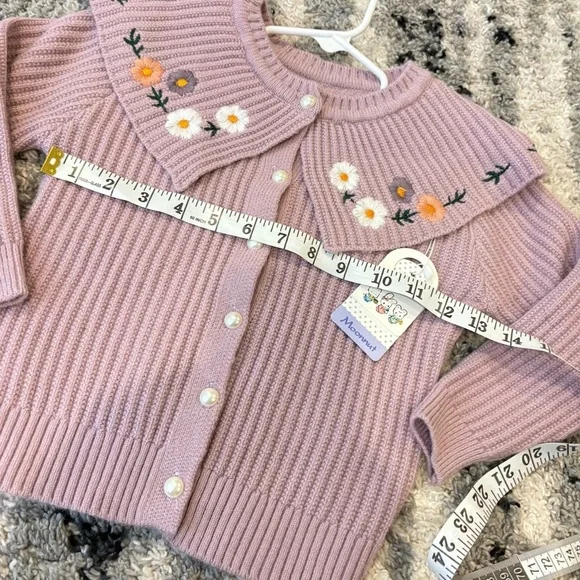 Moonut Purple Toddler Cardigan with Floral Embroidery size 3T - Picture 6 of 7